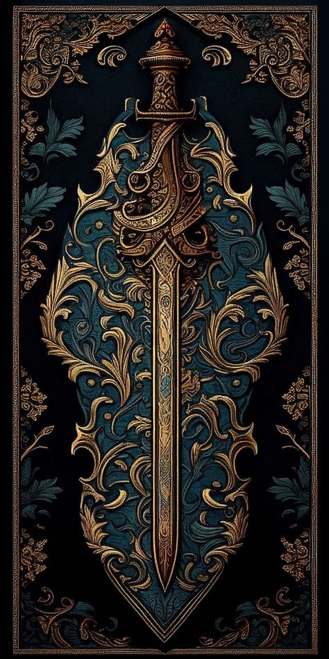 Medieval Banner, Medieval Design, Greek Mythology Tattoos, Book Cover Artwork, Medieval Books, Dragon Artwork Fantasy, Baroque Ornament, Page Decoration, Swords Medieval