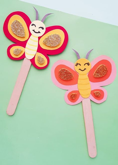 Craft Kids, Craft Butterfly, Paper Butterfly Crafts, Popsicle Stick Christmas Crafts, Popsicle Stick Crafts For Kids, Easter Paper Crafts, Diy Popsicle Stick Crafts, Butterfly Craft, Construction Paper Crafts