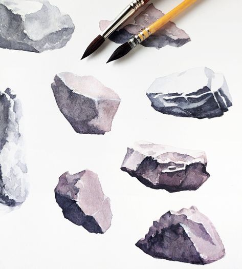 Patterns For Watercolor Painting, Pen And Watercolor Landscape, Watercolor Rocks Tutorials, Watercolor Drills, Painting Rocks Tutorial, Watercolor Exercises, Basic Landscape, Watercolor Rocks, Value Studies