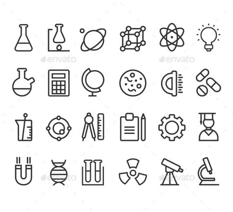 Trendy science icons on white. Vector elements modern style. Editable EPS and Render in JPG format Student Background, Science Icon, Vector Book, Science Drawing, Science Doodles, Science Icons, Science Stickers, School Illustration, Bullet Journal Banner