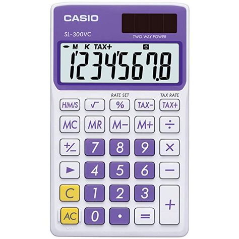 Casio SL-300VC Standard Function Calculator, Purple Basic Calculators, Leather Desk Organizer, Solar Calculator, Liquid Crystal Display, Operation Christmas, Square Roots, Solar Projects, Solar Battery, Battery Backup