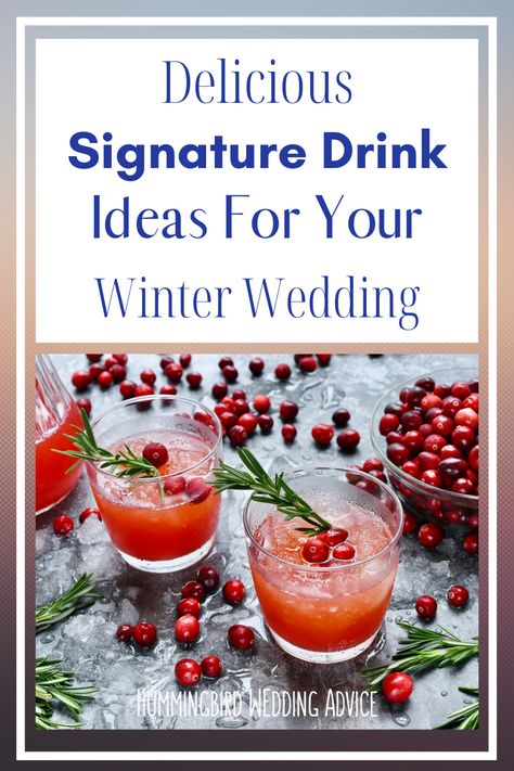 Signature drink and cocktail ideas for your winter wedding, coming right up! Winter weddings are great for drinks because your wedding guests will love cozy, warming flavors, as well as indulgent, fun cocktails. This post gives you ideas and tried and true recipes for your winter wedding cocktails and signature drinks. // drink ideas // wedding reception // bride // groom // getting married // cocktail recipes // warming drinks // mulled wine // cranberry drinks // peartini // winter shots // Signature Drinks For Winter Wedding, Popular Wedding Cocktails, Winter Wedding Signature Cocktails, Winter Wedding Drinks Signature Cocktail, Winter Wedding Signature Drinks, Christmas Wedding Drinks, Holiday Signature Cocktails, Christmas Signature Drinks, Signature Christmas Drink