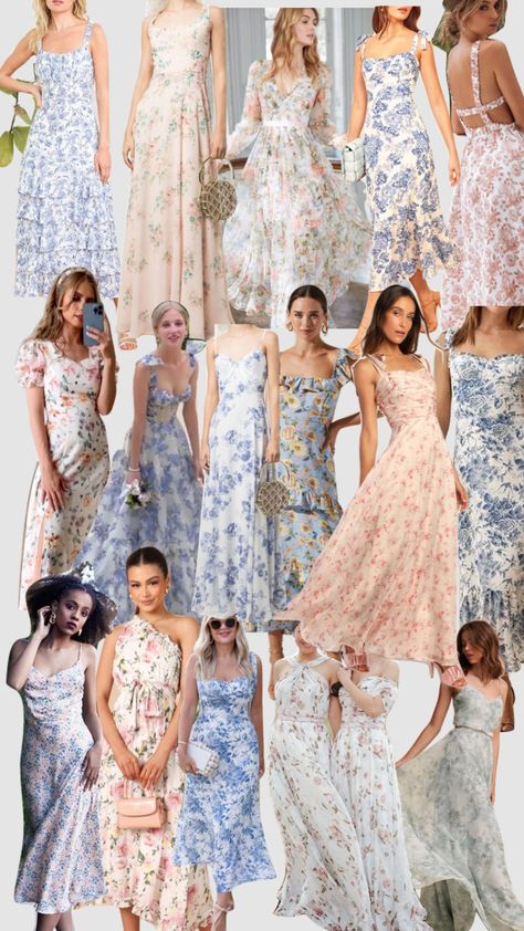Floral bridesmaid dresses French Inspired Bridesmaid Dress, Bridgerton Inspired Bridesmaid Dresses, Blush Floral Bridesmaid Dresses, Floral Dress Bridesmaid, Floral Bridesmaid Dresses Mismatched, Bridesmaid Dresses Floral Print, Bridgerton Wedding, Wedding Fits, Patterned Bridesmaid Dresses