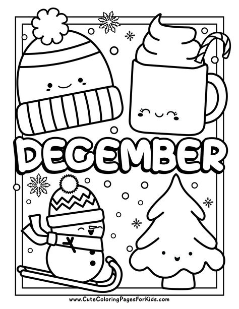 December Coloring Pages: 5 Free Printable Coloring Sheets - Cute Coloring Pages For Kids August Coloring Pages, Cute Coloring Pages For Kids, Free Printable Coloring Sheets, December Activities, Kindergarten Coloring Pages, Christmas Coloring Sheets, Free Printable Crafts, Arte Gif, Christmas Worksheets