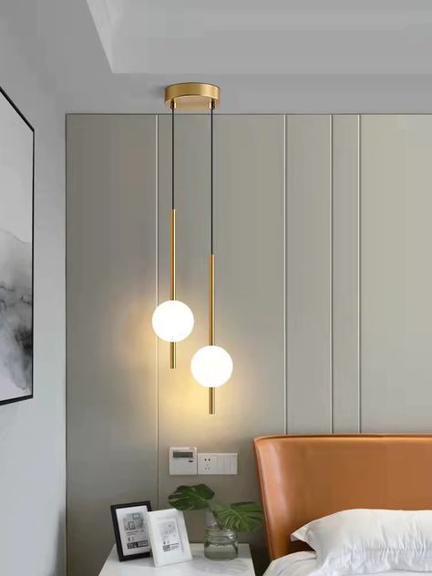 Smarter Shopping, Better Living! Aliexpress.com Modern Nordic Bedroom, Glass Ball Pendant Lighting, Pendant Lamps Bedroom, Nordic Chandelier, White Lampshade, Nordic Bedroom, Ball Pendant Lighting, Bedroom Bedside Table, Globe Pendant Light