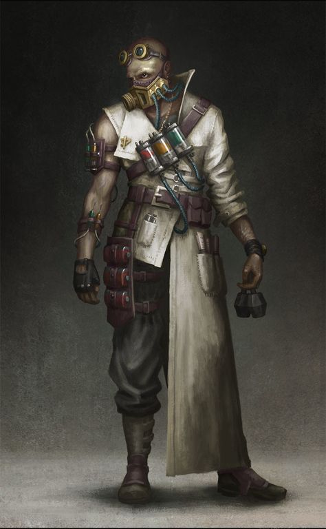 ArtStation - Alchemist, Marcin Kulesza Dnd Artificer Character Design, Steampunk Character Art, Steampunk Alchemist, Alchemy Illustration, Chainmail Armor, Steampunk Character, Fallout Art, Rpg Characters, Star Wars Rpg