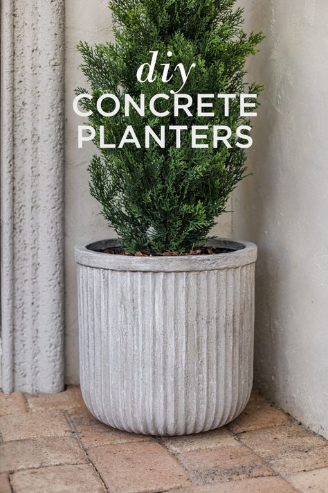 Diy Planter Concrete, Diy Concrete Outdoor Decor, Outdoor Pots Large, Creative Outdoor Planters, Diy Cement Planters How To Make, How To Make A Plastic Pot Look Like Concrete, How To Make Concrete Pots, Cement Diy Planters, How To Make A Cement Planter