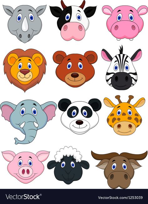 Jungle Cartoon, Animal Cutouts, Prințese Disney, Animal Head, Animal Heads, Animal Clipart, Cartoon Animal, Animal Faces, Safari Animals