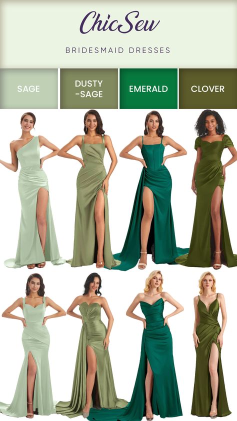 Green Dresses For Bridesmaid, Emerald Green And Sage Bridesmaid Dresses, Forest Green Wedding Dress Bridesmaid, Sage Green Gown Bridesmaid, Bridesmaid Dresses Colors Summer, Sage Green Wedding Dress Bridesmaid, Bridesmaid Wedding Dresses, Sage Green Dress Formal Wedding, Green Bridesmades Dresses