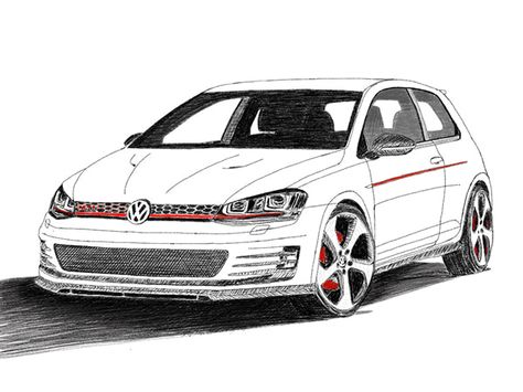 VW Golf GTI by Abdulaziz Şahin, via Behance Golf 7 Gti Drawing, Volkswagen Golf Tsi, Golf Drawing, Car Drawing Pencil, Vw Polo Gti, Golf 7 Gti, Golf Painting, Vw Golf Gti, Vw Golf 7