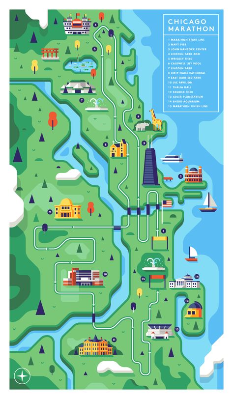 Chicago Marathon map illustration — Matt Anderson Infographic Map Design Illustrations, Maps Illustration Design, City Maps Illustration, City Maps Design, Matt Anderson, Chicago Marathon, Infographic Map, Map Illustration, Board Game Design