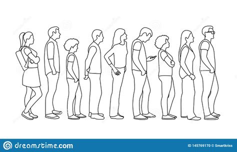 People Illustrations, People Standing In Line, Standing Line, Line Graphics, Outline Illustration, Line Sketch, Standing In Line, Cartoon People, Outline Drawings