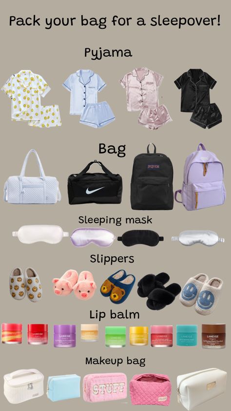 #sleepover #sleepoverfit #packing #pick #pickonefromeachrow #pickone Sleepover Packing, Sleepover Packing List, Sleepover Outfit, Sleepover Essentials, Sleepover List, Sleepover Bag, Packing Essentials List, Preppy Gifts, Sleepover Things To Do