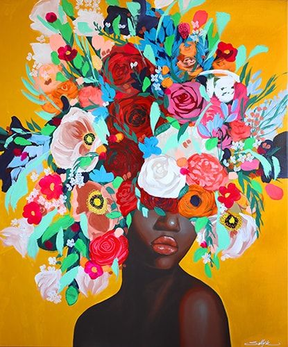 Vibrant, Floral Portraits of Women by Sally Khoury I Artsy Shark Flower Afro, Afro Painting, Fearless Friday, Portraits Of Women, Figurative Painting, Selling Art Online, Afro Art, Abstract Portrait, Rose Painting