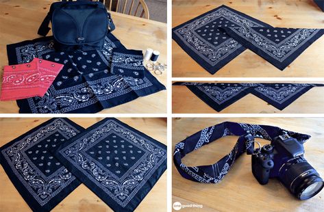 Couture, Diy Camera Accessories, Bandana Projects, Diy Camera Strap, Diy Cat Hammock, Camera Diy, Nikon Camera Tips, Bandana Crafts, Vintage Camera Strap