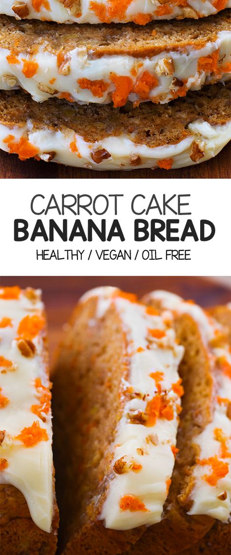 The best vegan dessert or breakfast banana bread, with a healthy vegetable packed in that you'll never even notice! #vegan #desserts #recipes #glutenfree #health #healthy #breakfast Carrot Cake Banana Bread, Cake Banana Bread, Roti Pisang, Carrot Banana Cake, Healthy Carrot Cake, Breakfast Banana, Menu Sarapan Sehat, Homemade Carrot Cake, Cake Banana