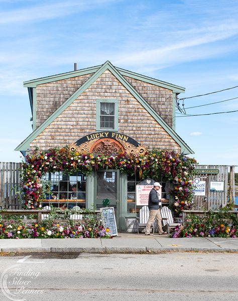 It isn't every day that your favorite coffee shop is turned into a fairytale display. I had to share these beautiful fall florals! #scituate #newengland #floralinspiration #fallinspiration Outside Of A Coffee Shop, House Turned Into Business, Lakeside Coffee Shop, Cutest Coffee Shops, Nantucket Coffee Shop, New England Coffee Shop, Beach Town Coffee Shop, Fairytale Coffee Shop, House Turned Into Coffee Shop
