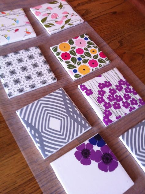 DIY Coasters! :) Ceramic Tile Crafts, Scrapbook Paper Designs, Diy Coasters Tile, Coaster Crafts, Tile Crafts, Diy Tile, Diy Coasters, Tile Coasters, Clay Tutorials