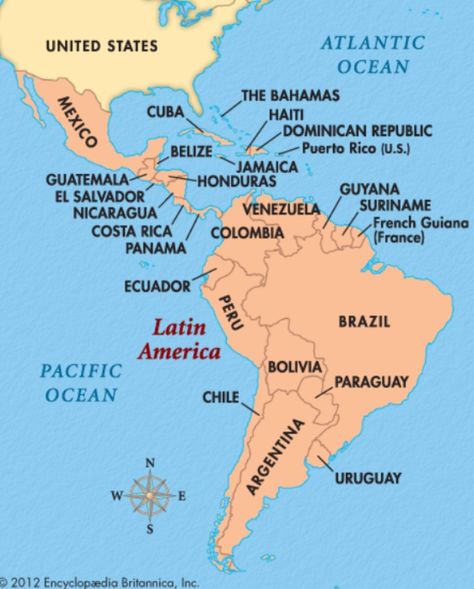 Map of Latin America, Central America: Cuba, Costa Rica, Dominican Republic, Mexico, Guatemala, Belize, Panama,  Haiti, Jamaica, El Salvador, Honduras, Nicaragua. South America: Colombia, Brazil, Venezuela, Peru, Argentina, Uruguay, Paraguay, French Guiana, Bolivia, Ecuador, Suriname, Guyana. Map Of Latin America, Central And South America Map, North And South America Map, Map Of Central America, Panama Map, Latin America Map, Central America Map, Haiti And Dominican Republic, South America Map