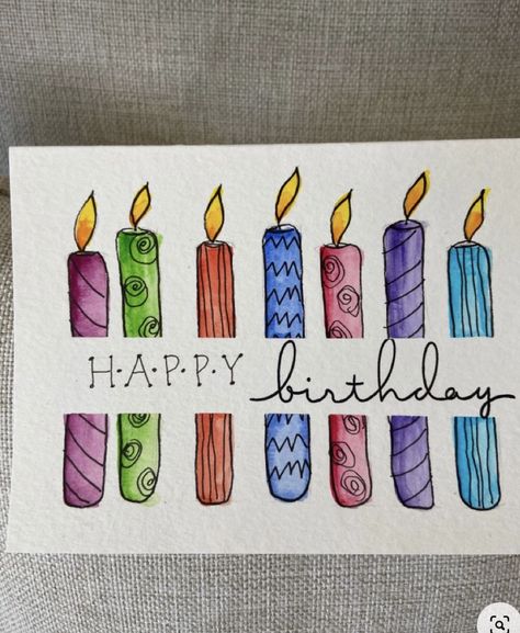 Simple Birthday Card Watercolor, Man’s Watercolor Birthday Card, Watercolor Candle Birthday Card, Easy Watercolor Designs, Copic Marker Birthday Cards, Watercolor Cards Ideas Simple Birthday, Watercolor Birthday Candles, Diy Birthday Card For Man, Simple Watercolour Birthday Card Ideas