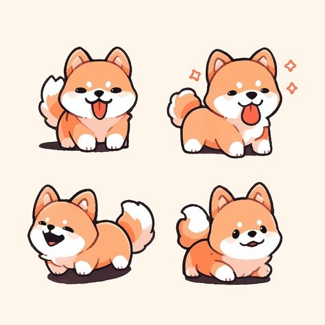 Kawaii, Cartoon Style Character, Cartoon Dog Drawing, Corgi Cartoon, Chibi Dog, Kawaii Shiba, Cute Dog Cartoon, Dog Template, Cute Dog Drawing