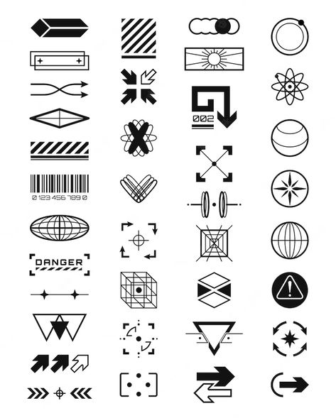 Futurism Logo Design, Scifi Design Graphic, Futuristic Shapes Design, Retro Futuristic Elements, Sci Fi Shapes, Graphic Elements Design Shape, Sci Fi Elements, Scifi Logo Design, Cyberpunk Design Elements