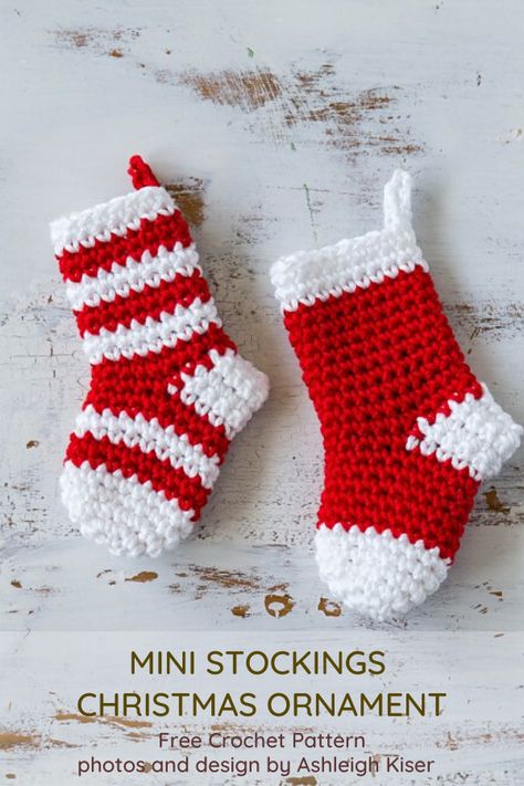 12 Crochet Christmas Ornaments to Make Your Christmas Fun - Knit And Crochet Daily Crochet Christmas Stocking Pattern, Crochet Christmas Ornaments Free, Crochet Ornament Patterns, Ornaments To Make, Christmas Crochet Patterns Free, Crochet Stocking, Crocheted Christmas, Mini Stockings, Crochet Christmas Stocking