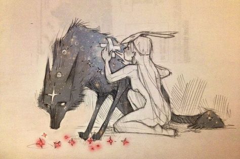 Chiara Bautista // Cosmic wolf and Bunny Girl Chiara Bautista, Toxic Love, Wolf Love, A Wolf, Wolf Art, Arte Fantasy, A Drawing, Amazing Art, Beautiful Art