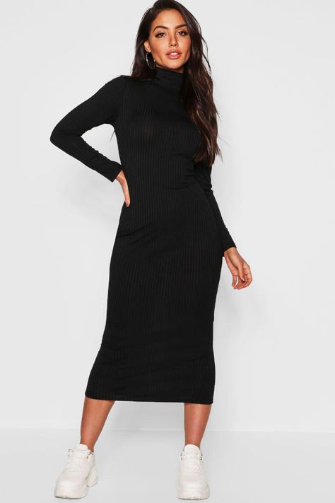 Midi Dress Outfit, Turtleneck Midi Dress, Sweater Dress Outfit, Fall Dress Outfit, Bodycon Dress With Sleeves, Ribbed Dress, Ribbed Midi Dress, Ribbed Knit Dress, Ribbed Turtleneck