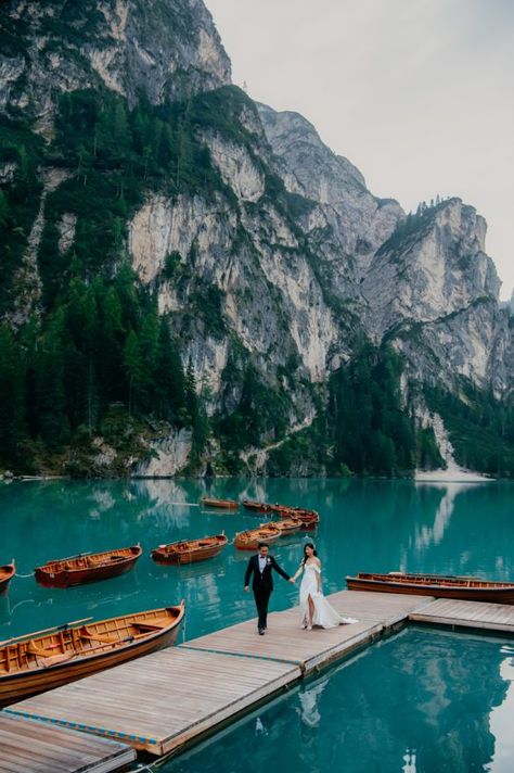 Dolomites Lago Di Braies micro wedding - London Wedding Photographer Lake Proposal Ideas, Dolomites Wedding, European Elopement, Italy Elopement, Wedding London, Iceland Adventures, Wedding 2025, The Dolomites, Wedding Set Up