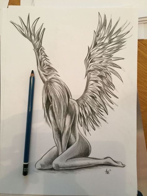 Pottery Drawing Pencil, Cool Angel Tattoos, Angels Wings Drawing, Angel Drawing Beautiful Pencil, Dark Pencil Sketches, Dark Pencil Drawings, Dark Image Tattoo, Drawing Ideas Angel, Angel Pencil Drawings