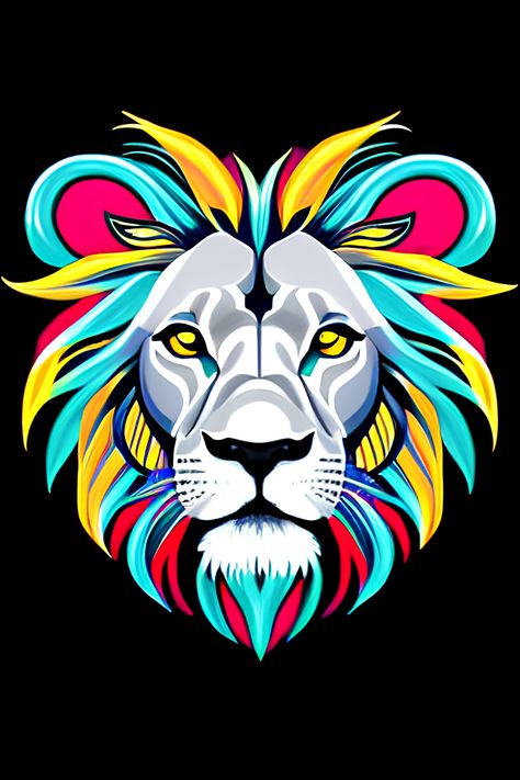 Bright and bold image of a lion head with a rainbow of colors, showing the majestic animal in a unique and playful light. Leon, Rainbow Lion, Playful Illustration, Majestic Lion, Tshirts Design, King Of The Jungle, Colorful Abstract Art, Lion Head, Colorful Abstract