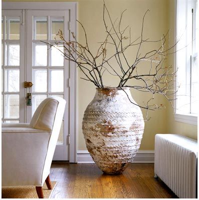 natural rustic and gorgeous urn with twigs Floor Vase Decor, Large Floor Vase, Olive Jar, Big Vases, Floor Vase, Large Vase, Vases Decor, Flower Pots, Home Accessories