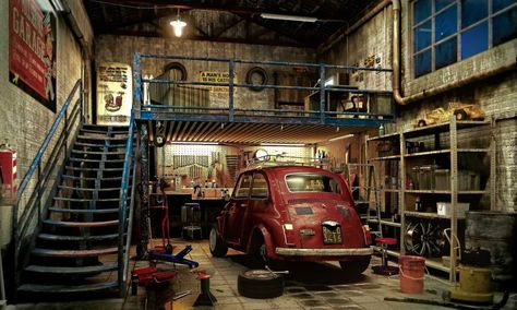 Garage by Dengo (1) Mechanics Aesthetic, Man Garage, Garage Atelier, Underground Parking, Garage Loft, Car Parks, Cool Garages, Mechanic Shop, Mechanic Garage