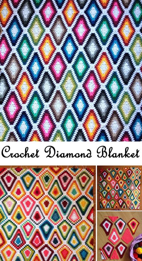 Crochet Diamond Blanket, Diamond Crochet Blanket, Crochet Diamond Pattern, Granny Square Häkelanleitung, Crochet Diamond, Diamond Crochet, Blanket Design, Crochet Mobile, Crochet Bedspread Pattern