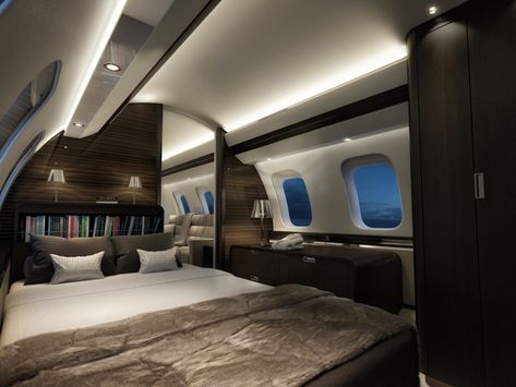 The Global 7000 is even available with a private bedroom. It's an important option, given the plane's more than 8,500-mile range — that means nonstop from New York to Sydney, Australia. Private Plane Interior, Jets Privés De Luxe, Jet Interior, Letto King Size, Private Jet Interior, Jet Privé, Luxury Jets, Luxury Private Jets, Aircraft Interiors