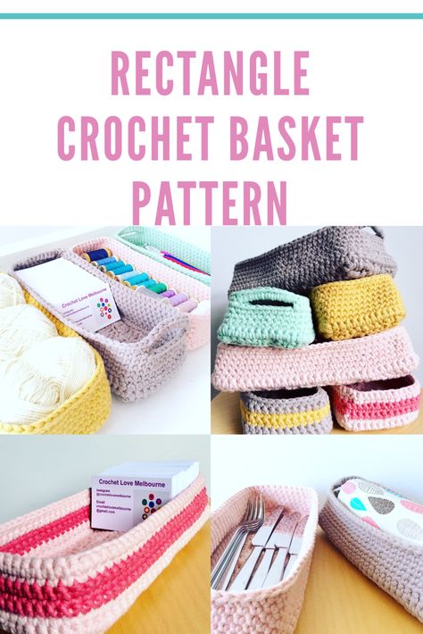 Crochet Bins Baskets, Rectangular Basket Crochet Pattern, Crochet Oblong Basket Free Pattern, Crochet Square Storage Baskets Free Pattern, Crochet Rectangle Basket Pattern, Rectangle Crochet Basket Pattern Free, Crochet Rectangle Basket Pattern Free, Crochet Baskets Free Patterns Storage, Crocheting Baskets