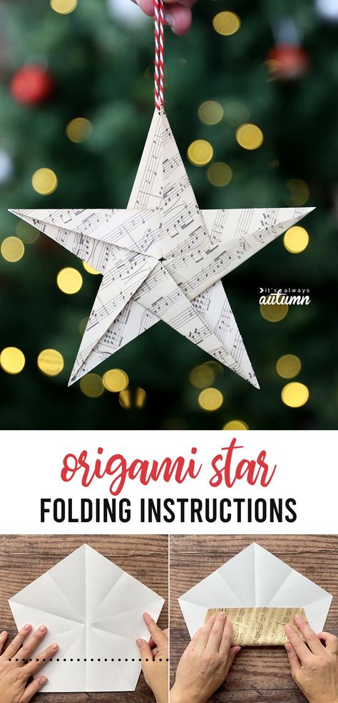 You can learn how to fold pretty origami stars in five simple steps! Origami stars make beautiful Christmas ornaments or fun decorations. Star Folding, Noelle Stevenson, Jul Diy, Diy Deco Noel, Origami Star, Paper Christmas Ornaments, Instruções Origami, Christmas Origami, Seni Origami