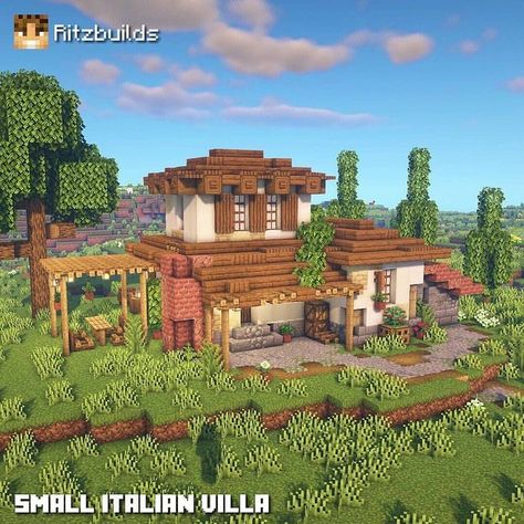 Small Italian Villa, Italian Style House, Minecraft Castle Blueprints, Villa Minecraft, Italian Farm, Minecraft Shops, Spanish Style House, Minecraft Structures, Minecraft Farm