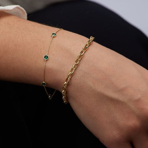 Prom Gifts, Real Gold Bracelet, Real Gold Chains, Station Bracelet, Bracelet Elegant, Gold Chain Bracelet, Mens Gold Bracelets, Emerald Bracelet, Gift Best Friend