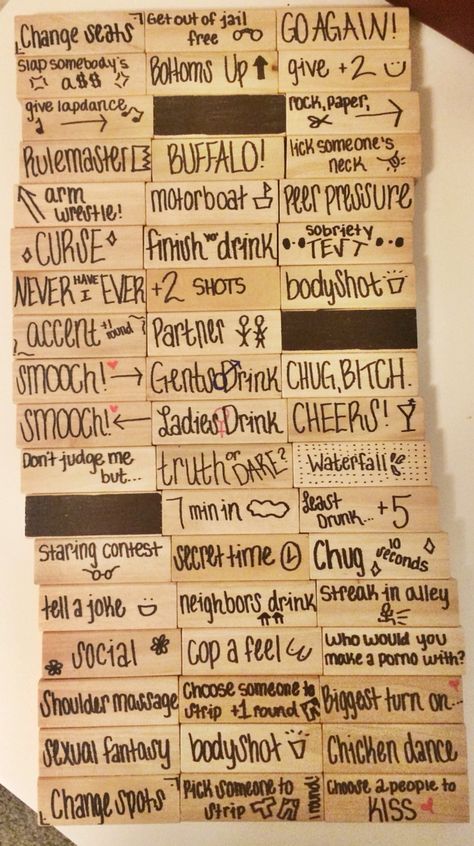 Instead of drunk jenga,  I'd put different things on them. Sounds like a great way to change up the original jenga. Jenga Drinking Game, Drunk Jenga, Drunk Games, Fun Drinking Games, Drinking Games For Parties, Teen Party Games, Adult Party Games, Fun Party Games, Cadeau Diy