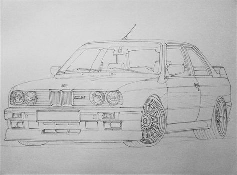 First generation of sports variant of popular 3 series. Most entitled model from Munich. It competed in the DTM racing series and in the world rally championship. DRAWINGS FOR ORDER - DM/email for details #bmw #e30 #m3 #germany #sportscar #classic #80s #power #speed #motorsport #racing #rally #car #drawing #art #artist #automotive #design #sketch Race Car Drawing, Bmw Race Car, Bmw Sketch, Cars (disney) Party, Drawing Cars, World Rally Championship, Cardboard Car, Bmw Art, Bmw E30 M3
