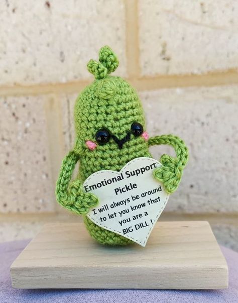 Random Acts of Crochet Kindness | My version of a Support Pickle | Facebook Random Act Of Crochet Kindness Tags, Crochet Random Acts Of Kindness Patterns, Crochet Emotional Support Pickle, Emotional Support Pickle Crochet Pattern Free, Crochet Pickle Pattern Free, Positive Crochet, Emotional Support Pickle Crochet, Kindness Crochet, Crochet Emotional Support