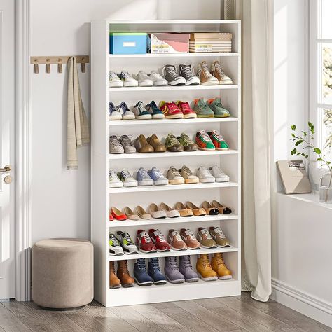 Amazon.com: Tribesigns Shoe Cabinet, 9 Tiers 40-45 Pairs Heavy Duty Wood Freestanding Shoe Storage Cabinet, 70.8'' Tall Shoe Cabinet with Open Storage for Entryway, White : Home & Kitchen Storage For Entryway, Shoe Cabinet Entryway, Wooden Shoe Cabinet, Wood Shoe Storage, Wood Shoe Rack, Wooden Shoe Racks, Ikea Closet, Wood Shoe, Freestanding Storage