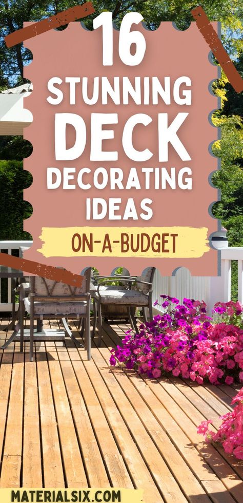 Cheap and Easy to Implement Deck decorating ideas on a budget (furniture, plants, etc). Check these out and get inspired! Deck Decor Ideas, Pool Deck Decorations, Outdoor Deck Decorating, Easy Deck, Deck Decor, Diy Backyard Patio, Back Deck Decorating, Backyard Oasis Ideas, Deck Decorating Ideas