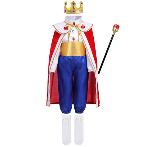 PRICES MAY VARY. 95% Polyester, 5% Spandex Imported Hand Wash Only ♛【Handsome Prince Costume for Boys】King costume for boys, toddler kids prince charming costume boys Halloween costume dress up, your little prince will love prince king dress-up set. King costumes prince outfit for boys. Royal prince charming costume kids royal costume, Prince crown makes it look beautiful royal touch and red king cape, Prince charming costume boys scepter, rose flower and shoe covers, completed the prince charmi Toddler Prince Costume, Prince Costume For Boy, Prince Dress Up, Prince Outfits, Prince Dress, Prince Outfit, Prince Charming Costume, Princes Dress, King Dress