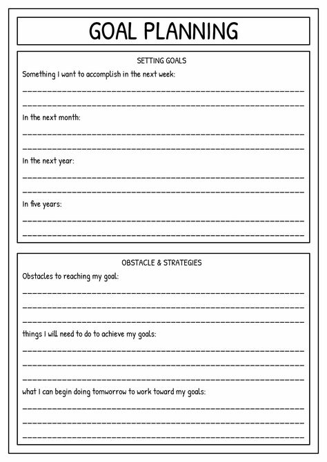 Goal Setting Therapy Activities, Personal Goal Setting Template, Goal Setting Worksheet For Kids, Accountability Worksheets Free Printable, Couples Goal Setting Worksheet, Goals Worksheet For Kids, Trama Healing, Coping Worksheets, Goal Worksheet Printables