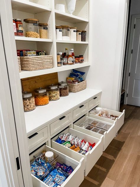 Pantry With Storage, Open Pantry With Coffee Bar, Coffee Pot In Pantry, Corner Pantry Drawers, Hallway Closet Into Pantry, Coffee Pantry Bar, Pantry Design With Countertop, Pantry With Can Storage, Coffee Pantry Ideas