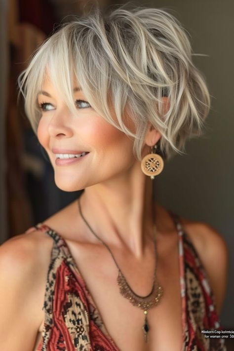 100 Modern and Ideal hairstyles for women over 50 Short Haircuts For Fine Wavy Hair Over 50, 2024 Fall Haircuts, Short Shag Over 50, Shorter Haircuts For Women Over 60, Pixie Perm, Short Flippy Hairstyles, Meg Ryan Hairstyles, Kort Bob, Haircuts For Women Over 50