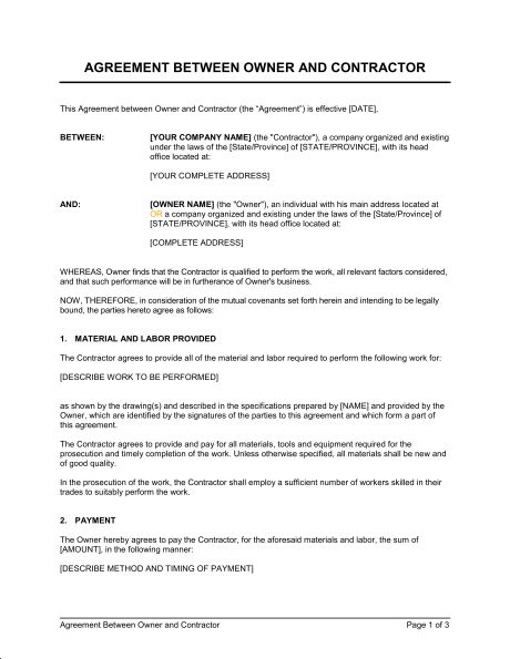 Agreement Between Owner and Contractor Template – Word & PDF | By Business-in-a-Box Construction Contract Agreement, Contractor Contract, Payment Agreement, Agreement Contract, Meeting Of The Minds, Form Example, Construction Contract, Contract Agreement, Lease Agreement